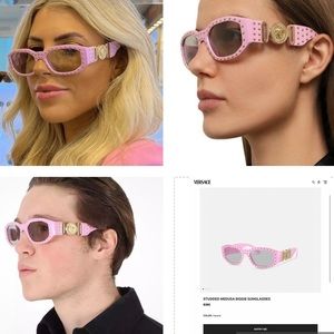 VERSACE BUBBLEGUM PINK WITH GOLD STUDDED SUNNIES SEEN ON INFLUENCERS